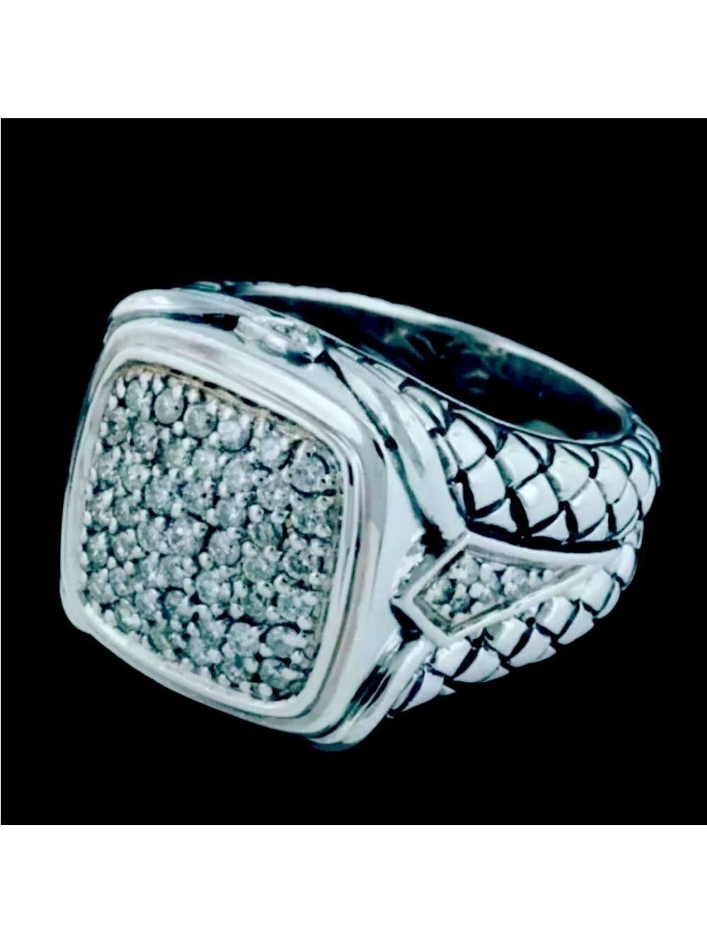 SCOTT KAY PAVE DIAMOND STERLING SILVER BASKET WEAVE RING
